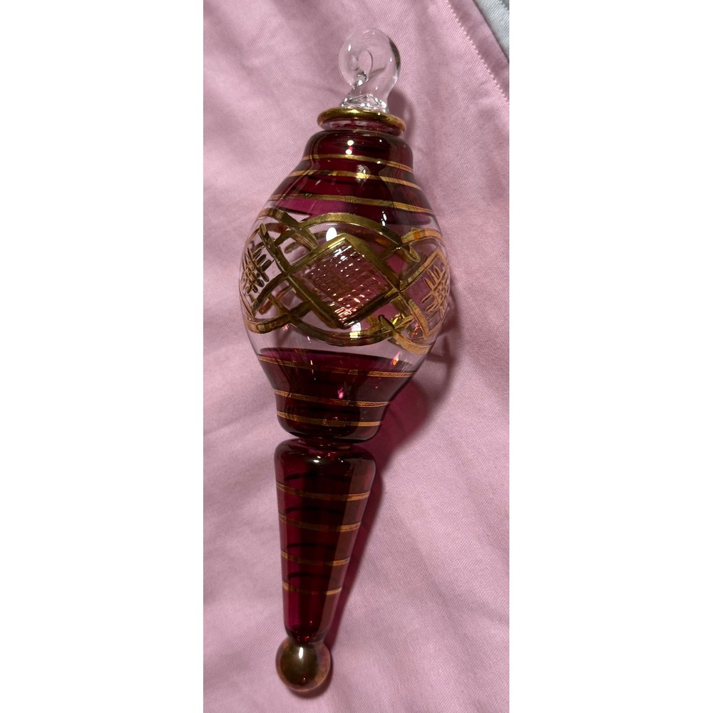 Kurt Adler Luxor Egyptian Glass Ornament Red Gold Leaf Teardrop Finial 6.5"